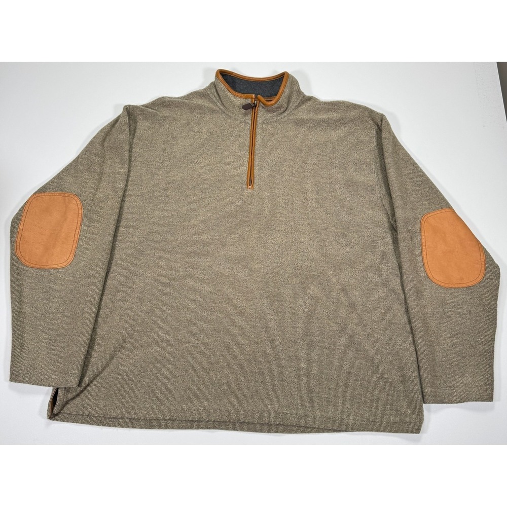 Orvis‎ Mens XXL Tan Heather Quarter Zip Pullover Sweater Leather Elbow Patches